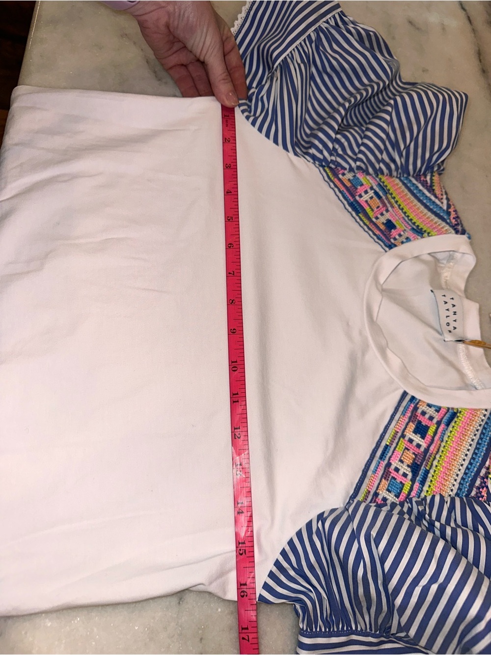 NWT Tanya Taylor Size XS Maddie Top Women’s White Embroidered Striped Sleeves - Picture 10 of 15